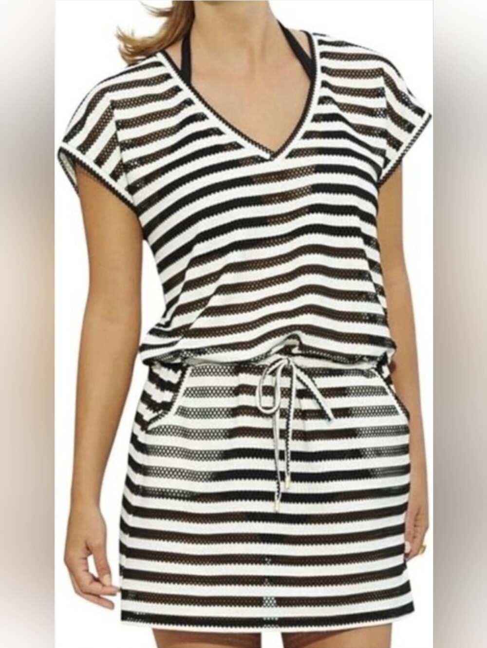 Calvin Klein Striped Eyelet Swim Coverup